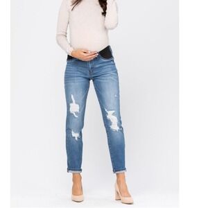 Judy blue boyfriend 26 distressed denim cotton maternity